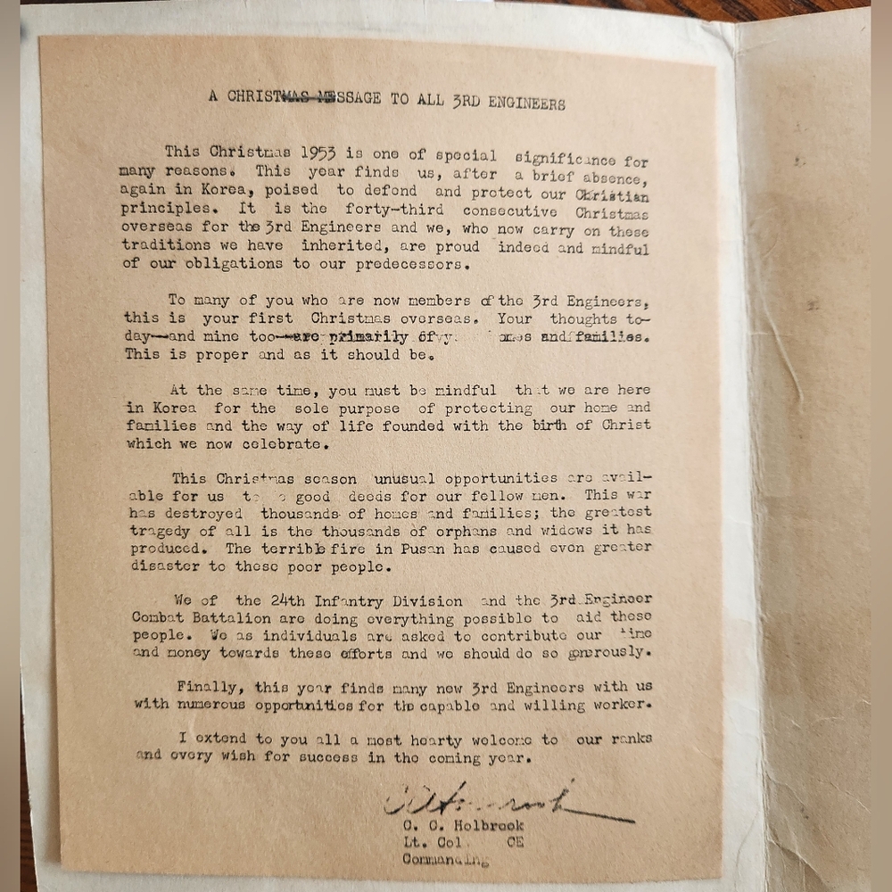 EIGHTH UNITED STATES ARMY CHRISTMAS DINNER KOREA 1953 CARD LETTER MENU - Picture 2 of 5